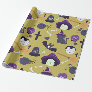 Papier Cadeau Belle magie d'Halloween et attributs de sorcière