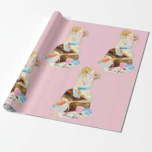 Papier Cadeau Belle Mère Sirène Bébé C'est une Fille Rose