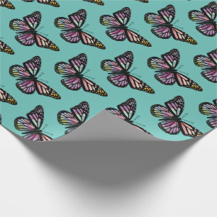 Papier Cadeau Belle Motif de papillons d'aquarelle Turquoise