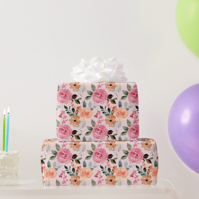 Papier Cadeau Belle Orange Rose & Fleurs Tan Roses Botaniques (Cadeaux de fête)