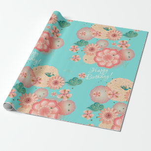 Papier Cadeau Belle Pêche de printemps Fleurs Jardin Décoratif