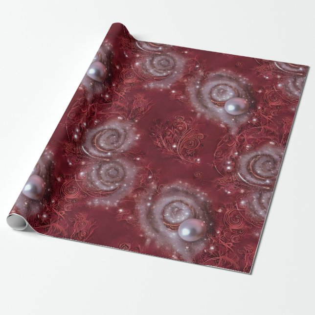 Papier Cadeau Belle perle rouge & blanc perlée velours Pearl (Déroulé)