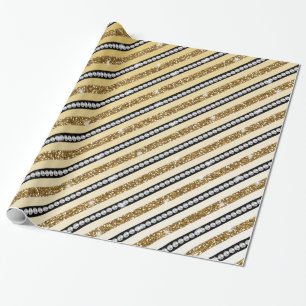 Papier Cadeau Belle perles blanches de parties scintillant en or
