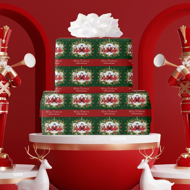 Papier Cadeau Belle Personnalisation Noël Rouge Vert Photo Wreat (Créateur téléchargé)