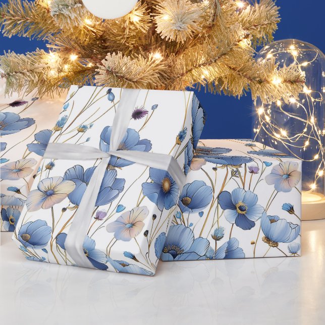 Papier Cadeau Belle petite fleur sauvage bleue (Vacances)