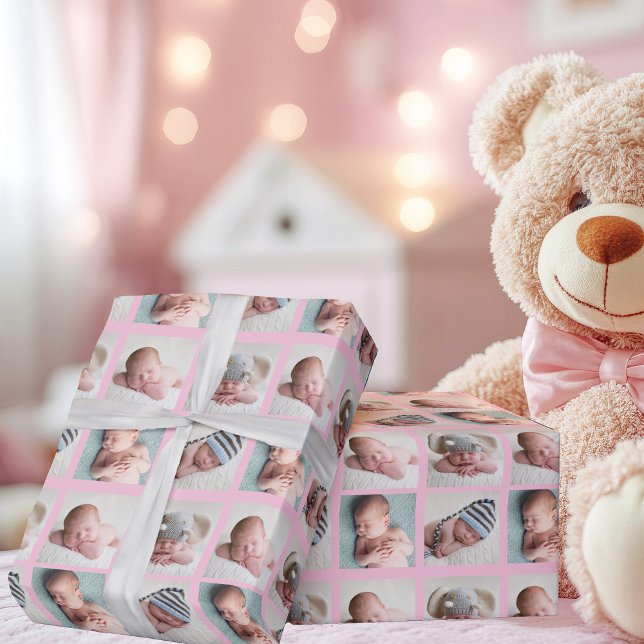 Papier Cadeau Belle photo de nouveau-né 4 photo bébé fille rose (Créateur téléchargé)