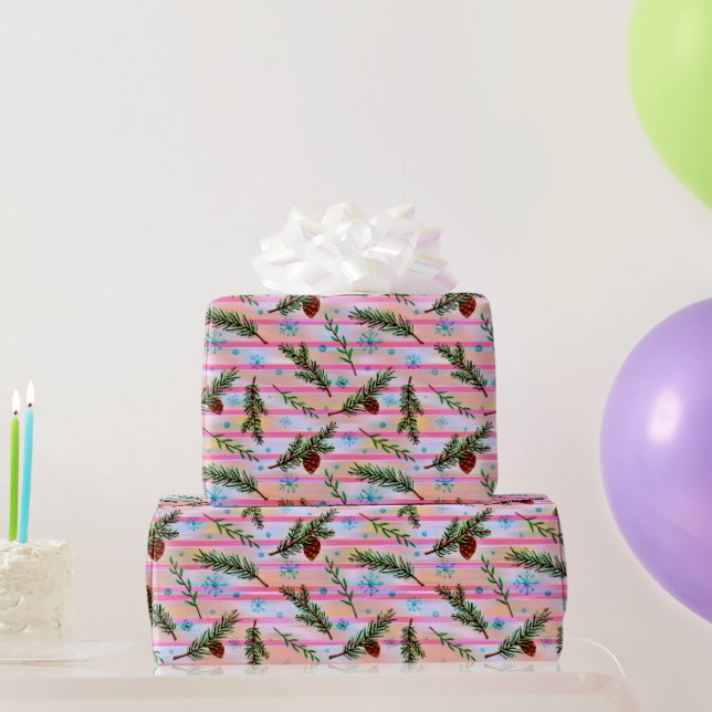 Papier Cadeau Belle Pine Twigs Pink Noël (Cadeaux de fête)