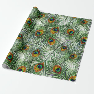 Papier Cadeau Belle plume verte de paon