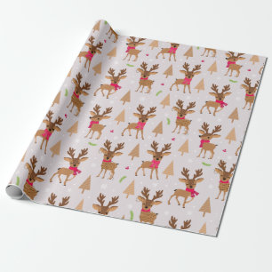 Papier Cadeau Belle renne en Écharpes et Noël clair
