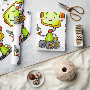 Papier Cadeau Belle Robot Rétro Cartoon Amusant IA Tech Art numé