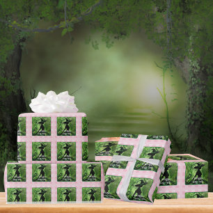 Papier Cadeau Belle sorcière verte et rose En vichy plaid