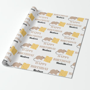 Papier Cadeau Belle Souris Rodent Manger Fromage Anniversaire