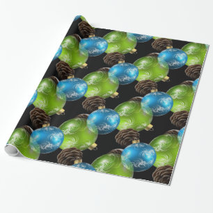 Papier Cadeau Belles boules de Noël bleu et vert