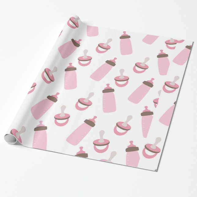 Papier Cadeau Belles bouteilles et tétines de roses pâles (Déroulé)