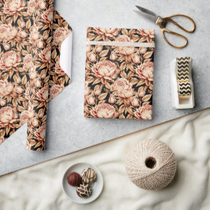 Papier Cadeau Belles Fleurs Dorées