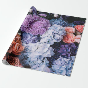Papier Cadeau Belles fleurs florissantes (roses, hydrangées, c