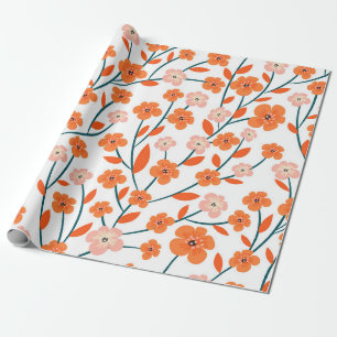 Papier Cadeau Belles fleurs orange et pastel patte transparente