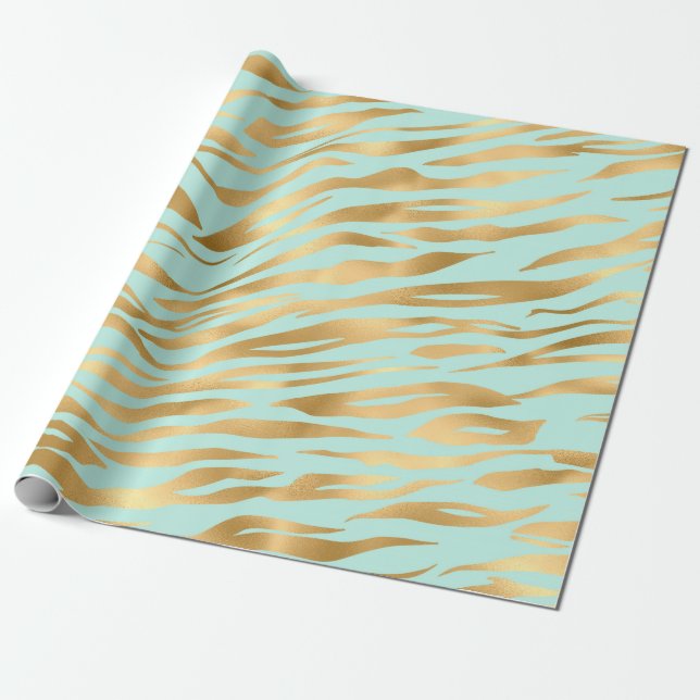 Papier Cadeau Belles rayures dorées sur fond bleu (Déroulé)