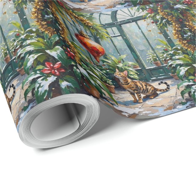 Papier Cadeau Bengal Cat Christmas Conservatory Jungle (Coin rond)