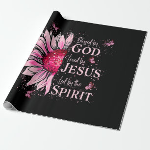 Papier Cadeau Béni Par Dieu - Aimé Par Jésus Tournesol Rose