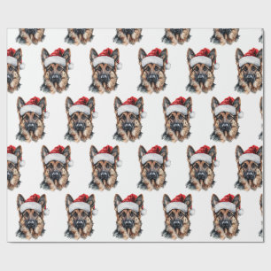 Papier Cadeau Berger allemand avec chapeau de Père Noël