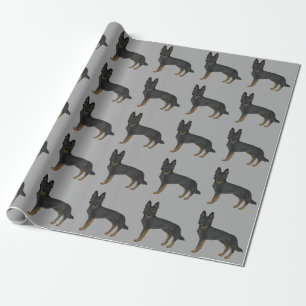 Papier Cadeau Berger Allemand Bi-Noir Dessin Animé Motif Gris