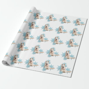 Papier Cadeau Berger allemand blanc posé dans les flocons de nei