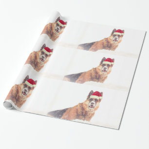 Papier Cadeau Berger allemand dans le papier de cadeau de neige