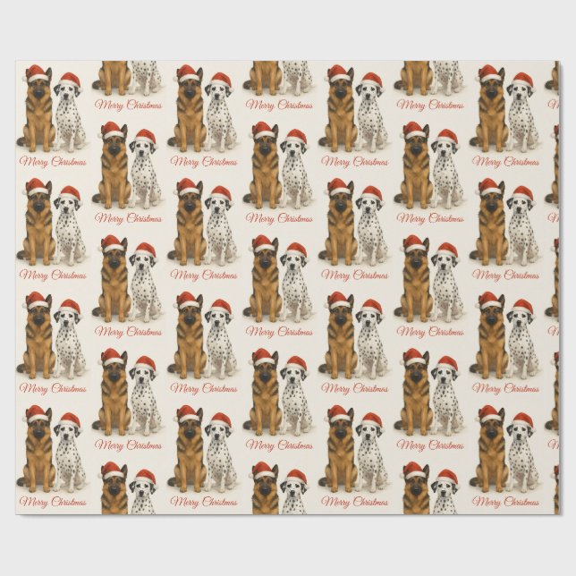 Papier Cadeau berger allemand et dalmate avec chapeau de Père No (Plat)