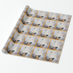 Papier Cadeau Berger allemand hiver Aquarelle de vacances Or