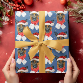 Papier Cadeau Berger allemand Noël Aquarelle Chien se reproduit