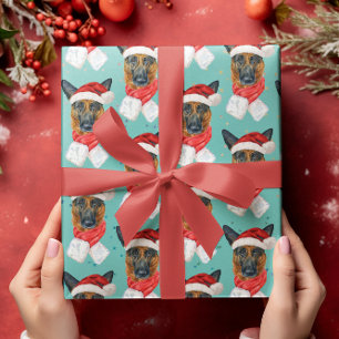 Papier Cadeau Berger allemand Noël Aquarelle Chien se reproduit