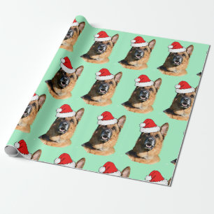 Papier Cadeau Berger allemand noir et tan avec chapeau de Santa