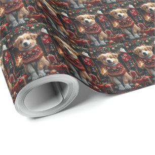 Papier Cadeau Berger Anatolien Avec Cheminée Cadeaux De Noël