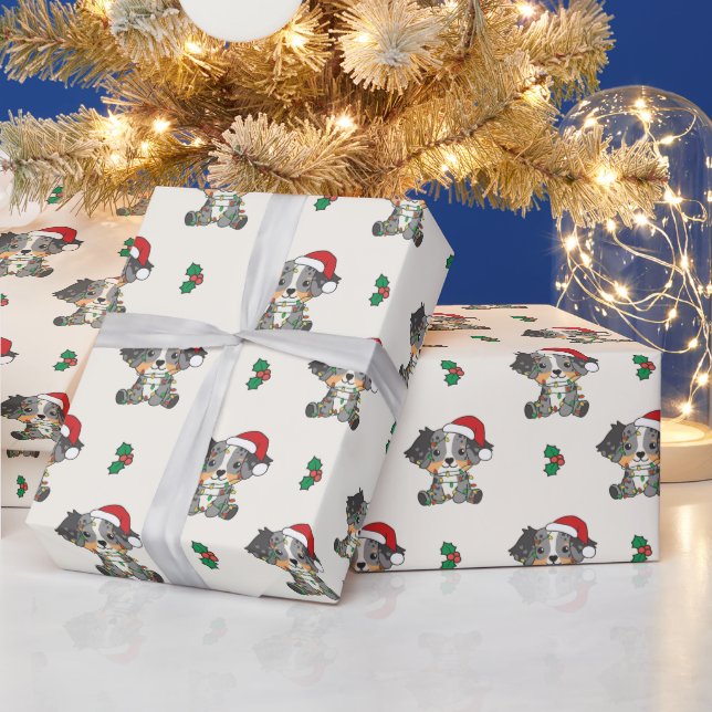 Papier Cadeau Berger australien Animaux d'hiver de Noël (Vacances)