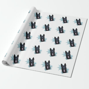 Papier Cadeau Berger noir allemand dans les flocons de neige