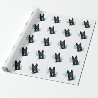 Papier Cadeau Berger noir allemand dans les flocons de neige