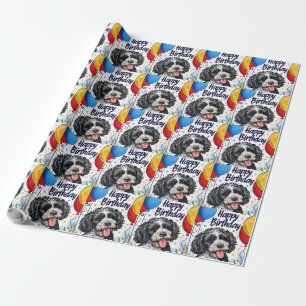 Papier Cadeau Bernedoodle avec ballons