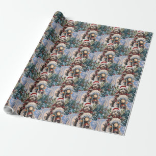 Papier Cadeau Bernedoodle Chien équitation Moto Noël