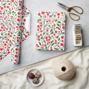 Papier Cadeau Berries d'hiver Verdure Aquarelle vacances