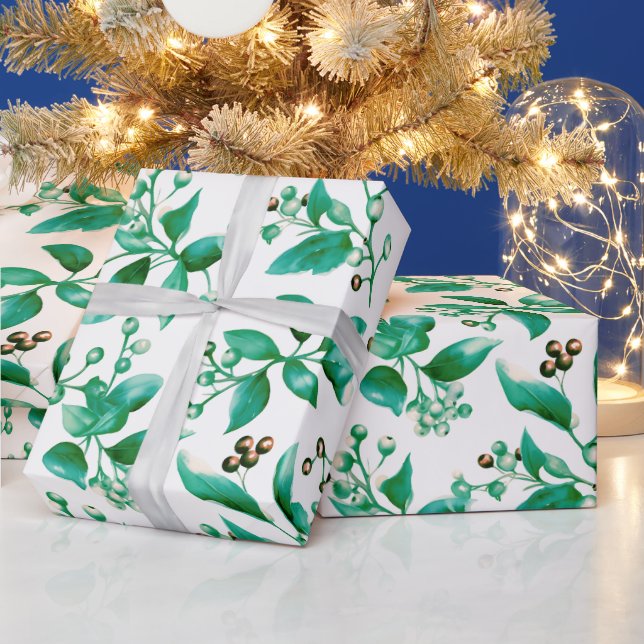 Papier Cadeau Berries d'hiver Verdure d'hiver Noël moderne (Vacances)