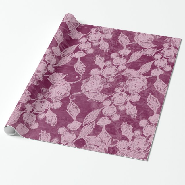 Papier Cadeau Berries et fleurs Purple Floral (Déroulé)