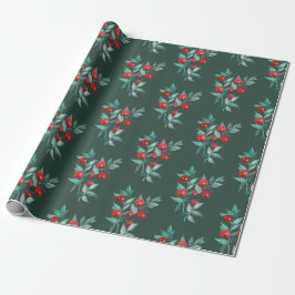 Papier Cadeau Berries rouges élégantes et modernes sur le vert f