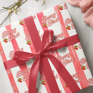 Papier Cadeau Berry d'or rose blanc premier anniversaire fraise
