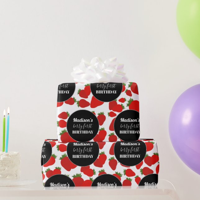 Papier Cadeau Berry Premier anniversaire Fraise fête d'anniversa (Cadeaux de fête)
