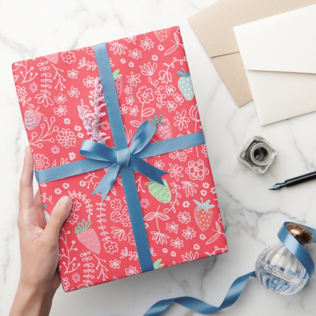 Papier Cadeau Berry Sweet rouge motif fraise (Cadeaux)