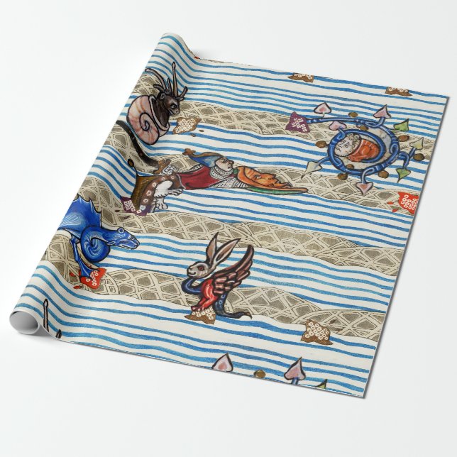 PAPIER CADEAU BESTIAIRE MÉDIÉVAL, MONSTRES DE MER IMAGINAIRES AN (Déroulé)