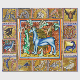 PAPIER CADEAU BESTIAIRE MÉDIÉVAL, UNICORN ANIMAUX FANTASTIQUES