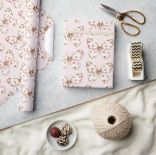 Papier Cadeau Beurre des Coeurs Rouges Roses
