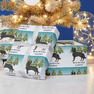 Papier Cadeau Bi-Black Berger Allemand Forêt enneigée d'hiver